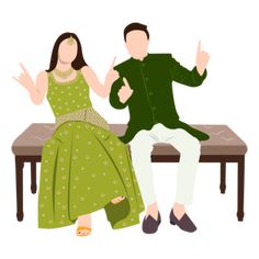 a man and woman sitting on a bench giving the middle finger sign to each other