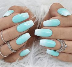 Sumner Nails, Turquoise Acrylic Nails, Teal Acrylic Nails, Turquoise Nail Designs, Teal Nail Designs, White Tip Nails, Aqua Nails, Teal Nails, Turquoise Nails