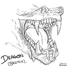 a drawing of a dragon's head with its mouth open