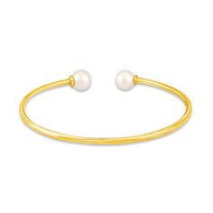 This beautiful cuff bangle bracelet is both timeless and chic. Set in classic 10K yellow gold, the bangle is finished with a freshwater cultured pearl on each end. Classic Pearl Bangle Bracelet For Anniversary, Classic Yellow Gold Pearl Bangle Bracelet, Classic Formal Pearl Bangle Bracelet, Classic Pearl Bangle Bracelet, Pearl Cuff Bracelet, Pearl Cuff, Kay Jewelers, Cuff Bangle Bracelet, Pearl Types