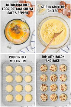 the steps to making egg muffins are shown