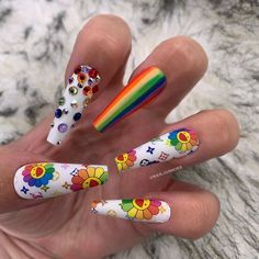 Gang Nails, Stiletto Nails Designs, Coffin Shape Nails, Rainbow Nails, Fire Nails