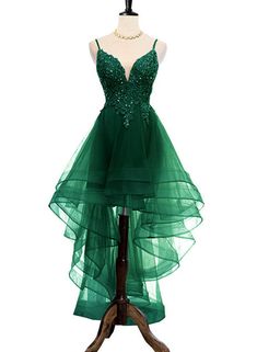 Lovely Dark Green High Low Chic Party Dress Prom Dress, V-Neckline Straps Homecoming Dress C087 on Luulla Chic Party Dress, Champagne Homecoming Dresses, High Low Party Dresses, High Low Prom Dress, Purple Homecoming Dress, Burgundy Homecoming Dresses, Chic Evening Dress, Grey Prom Dress, Green Homecoming Dresses