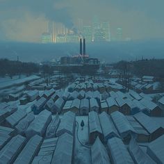 a large amount of snow covers the ground and buildings