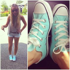 Light Turquoise Chucks! (something blue for a wedding???) make custom Chucks at http://www.converse.com/#/products/shoes/converseone/builder/chuTayOxCan1010,,,, the color can be Blue Curacao or Aruba Blue or you can DIY with white Chucks or even any canvas shoes!!! Tiffany Blue Converse, Spring Ahead, Blue Converse, Summer Closet, Online Closet, Pinterest Closet, Crazy Shoes, Shoe Obsession, Tiffany Blue