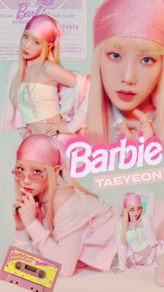 the girl band barbie is posing in front of a poster for their album, barbie taeeon