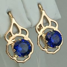 USSR Vintage Original Soviet Blue Sapphire (lab. created) Gold Earrings 583 14K | eBay Elegant Pierced Sapphire Earrings, Elegant Sapphire Earrings, Pierced, Elegant Sapphire Pierced Earrings, Blue Prong-set Earrings For Formal Occasions, Formal Blue Earrings With Prong Setting, Blue Prong Set Earrings For Formal Occasions, Yellow Gold Sapphire Jewelry With Matching Earrings, Hallmarked Yellow Gold Sapphire Earrings, Hallmarked Sapphire Earrings In Yellow Gold