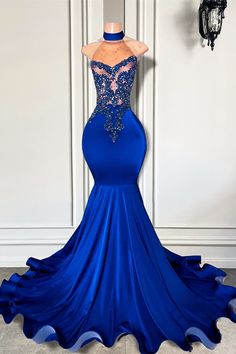 Royal Blue High Neck Sleeveless Mermaid Prom Dress with Beadings Prom Dresses Corset, Prom Dress Pictures, Mermaid Evening Gown, Royal Blue Prom Dresses, Prom Dresses Gowns, Mermaid Bridesmaid Dresses, Sweetheart Prom Dress, High Neck Sleeveless