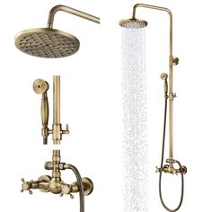 the shower head and handset are shown in gold