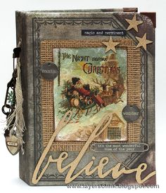 an altered book with the words merry christmas written on it's front and side