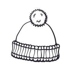 a black and white drawing of a knitted hat with a pom - pom