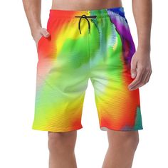 Step into summer with our vibrant Rainbow Watercolor Men's Shorts! Crafted from breathable fabric and featuring a striking watercolor design, these shorts are perfect for adding a pop of color to your wardrobe. Whether you're hitting the beach or lounging by the pool, these stylish shorts are sure to turn heads. With a comfortable fit and eye-catching design, they're a must-have for any summer adventure Clear textured fabric, being moisture wicking, breathable, elastic, can provide comfort all d Stylish Shorts, Men's High Top Sneakers, Rainbow Watercolor, Loose Trousers, Watercolor Design, Textured Fabric, Cami Dress, Clothes Gift, Lead Time