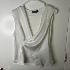 Brand: B. Young White Satin Silky Blouse With Front Wrap Design Sleeveless Slight Sheer Size Medium New Without Tags 95% Viscose 5% Elastane Silky Blouse, Wrap Blouse, White Satin, Color White, Top Blouse, Womens Tops, Satin, Size Medium, Tags