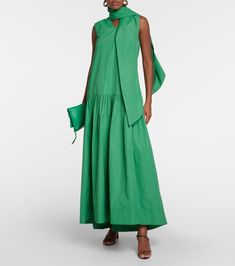 Cotton Blend Maxi Dress in Green - Plan C | Mytheresa Elegant Green Cotton Maxi Dress, Chic V-neck Cotton Maxi Dress, Chic Cotton Maxi Dress, Chic Green Cotton Maxi Dress, C Fashion, Maxi Dress Green, Long A Line, Color Design, The Dress