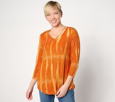 Banish those tired tees to the back of your closet. This ribbed top elevates your casual look with a fabulously fun tie dye print. From LOGO by Lori Goldstein®. Trendy Acid Wash Tops For Fall, Trendy Stretch Tie Dye Tops, Casual Tie-dye V-neck Tops, Casual Tie Dye V-neck Tops, Tie-dye Top For Loungewear In Fall, Spring Tie Dye Stretch Top, Tie Dye Top For Loungewear In Fall, Fall Tie Dye Top For Loungewear, Summer Acid Wash V-neck Top