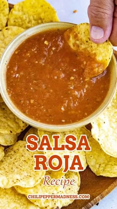 Dipping a chip into the homemade Salsa Roja. Mexican Salsa Recipes, Easy Homemade Salsa, Homemade Salsa Recipe, Mexican Salsa, Delicious Dips, Hot Sauce Recipes, Salsa Recipes, Tacos And Burritos, Mexican Cooking