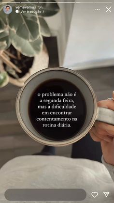 a woman holding a coffee cup with a quote on the bottom in spanish and an image of a succulent plant behind her