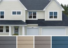 the exterior of a house with different shades of gray and white paint on each side