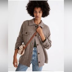 Madewell Boiled Wool Bridgman Sweater-Jacket 100% Wool Madewell Blazer, Wool Jackets, Boiled Wool Jacket, Madewell Jacket, Oversized Jean Jacket, Boiled Wool, Classic Jeans, Madewell Denim, Pullover Jacket