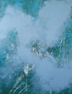 an abstract painting with blue and white colors