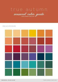 the true autumn seasonal color guide is shown in orange, green, and yellow colors