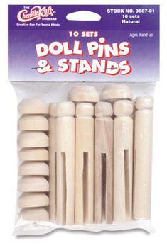 pack of 10 wooden doll pins and stands