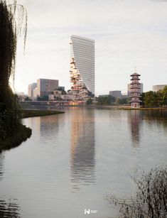 a large body of water surrounded by tall buildings