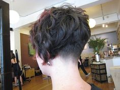 nape #shaved #hair #tousled #curl #asymmetrical Wedge Hairstyles, Shaved Nape, Short Sassy Hair, Short Curly Haircuts, Sassy Hair, Short Bob Haircuts, Haircuts For Medium Hair, Curly Hair Cuts