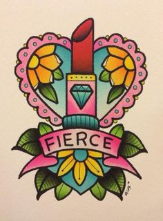 a sticker with the word fierce on it's side and an image of a lipstick