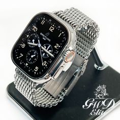 PolishedApple Watch Ultra 2 Titanium 49mm with 23mm Breitling Style Mesh Band | eBay Luxury Silver Chronograph Watch In Stainless Steel, Luxury Silver Stainless Steel Chronograph Watch, Luxury Silver Watch Bands With Stainless Steel Clasp, Silver Digital Watch With Chronograph And Rectangular Dial, Modern Silver Apple Watch Band For Formal Occasions, Formal Silver Apple Watch Band With Polished Finish, Silver Automatic Digital Watch, Luxury Silver Chronograph Watch With Stainless Steel Clasp, Classic Silver Digital Watch With Subdials