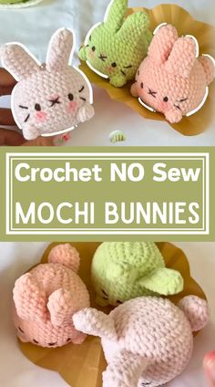 crochet no sew mochi bunnies with text overlay