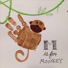 a child's handprint with the letter m is for monkey