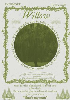 a poster with the words willow on it and an image of trees in the background