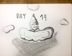 a drawing of a person sitting on top of a cloud