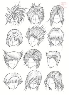 an anime character's head with different hairs and haircuts, drawn in pencil