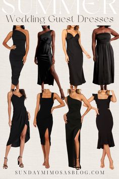 Your Summer Wedding Guest Dress Guide - black tie edition. Here are some of our favorite formal wedding guest dresses for the Summer season. We’re sharing a variety of black wedding guest dress styles that you’re sure to love! Formal Black Wedding, Black Tie Optional Attire, Black Tie Wedding Guest Attire, Black Wedding Guest Outfits, Black Wedding Guest Dress, Black Tie Wedding Attire, Formal Wedding Guest Dresses, Black Wedding Guest, Wedding Guest Dress Styles