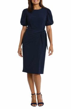 Maggy London Sleeveless Wrap Knee Length Dress | Nordstromrack Elegant Ruched Knee-length Bodycon Dress For Work, Knee-length Ruched Bodycon Dress For Work, Knee-length Stretch Dresses With Side Slits, Knee-length Midi Dress With Side Slits, Solid Knee-length Midi Dress With Side Slits, Stretch Sheath Dress With Side Slits, Fitted Solid Dress With Side Slits, Fitted Solid Color Dress With Side Slits, Sleeveless Midi Dress With Structured Shoulders