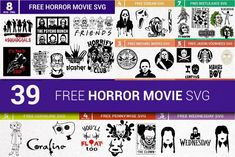 the poster for horror movies is shown in purple and green colors, with an image of people