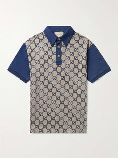 GUCCI Panelled Cotton-Jersey and Logo-Jacquard Silk-Blend Polo Shirt | MR PORTER Gucci Clothes For Men, Pernell Whitaker, Best Sneakers For Men, Gucci Polo Shirt, Best Sandals For Men, Gucci For Men, Gucci Jeans, Gucci Collection, Gucci Shirts