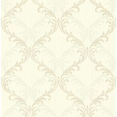 a beige and white wallpaper with an ornate design