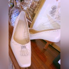 Brand New Pair Of Etienne Aigner Leather Heels With Tassel And Logo Details. Tried On, But Never Worn. This Is A High-Quality Shoe. Definitely A Purchase For Your Forever-Closet. Retail For $295. Bundles & Offers Welcome. Many Thanks For Helping Me Save Kill Shelter Dogs! Cream Square Toe Heels For Formal Occasions, Elegant Beige Square Toe Court Shoes, Formal White Square Toe Court Shoes, Formal White Court Shoes With Square Toe, Elegant White Square Toe Heels, Formal Cream Court Shoes, Elegant White Court Shoes Medium Width, Black Patent Leather Loafers, Snake Heels