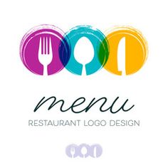 the logo for a restaurant with three forks and spoons in different colors on a white background