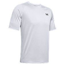 The updated Under Armour\u00ae UA Tech\u2122 2.0 Short-Sleeve T-Shirt for Men features the same great fabric with a new, streamlined fit and a shaped hem. A popular choice for outdoor activities and indoor workouts, this Under Armour Tech tee features 100% polyester UA Tech fabric that wicks sweat away from your skin and dries really fast, keeping you cool and dry. Anti-odor technology provides long-wearing freshness. Raglan short sleeves on this Under Armour workout shirt ensure free, easy move White Athleisure T-shirt For Outdoor, Under Armour Moisture-wicking Running Top, Under Armour Moisture-wicking Sports Top, Under Armour Moisture-wicking Tops For Running, Under Armour Moisture-wicking Tops For Sports, Under Armour Moisture-wicking Crew Neck T-shirt, Under Armour Crew Neck Moisture-wicking T-shirt, Under Armour Sporty T-shirt For Sports, Under Armour Short Sleeve Workout Top