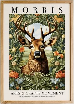 a painting of a deer with antlers on it's head and flowers in the background