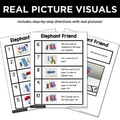 three printable worksheets for the real picture visual game