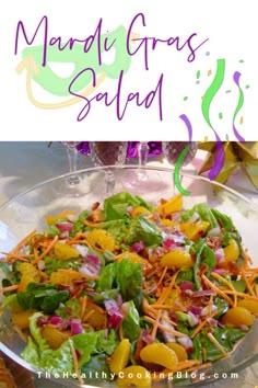 a salad with carrots, lettuce and other vegetables