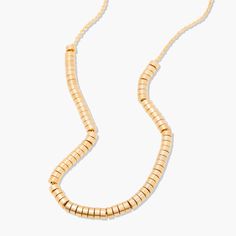 Treat yourself to a statement piece that radiates elegance and classic style. The Ellis Necklace features slider beads on a delicate gold cable chain, perfect for any occasion. Step out in style and make a lasting impression with this timeless and sophisticated piece. Ready to upgrade your look? Let the Ellis Necklace be your go-to. Available in 14k gold plated brass 18" cable chain with 2" extender 3mm slider bead Lobster claw closure SKU: BYN1376 Chic Gold Jewelry With Adjustable Length, Chic Gold Jewelry With Gold Beads, Chic Gold Single Strand Necklace, Elegant Everyday Necklaces With Gold Beads, Elegant Everyday Gold Beads Necklaces, Classy Necklace, Modern Jewellery Design, Upgrade Your Look, New Best Friend