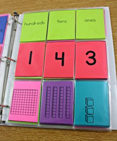 a binder with numbers on it sitting on top of a table