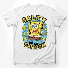 SpongeBob Salty Spitoon T-Shirt, Funny Cartoon Character Shirt, Bright Yellow Kids and Adult Sizes Male T-Shirt Custom graphic T-Shirt.Customize your color Funny Character Print Shirt For Summer, Cute Cartoon Print Crew Neck T-shirt, Cute Crew Neck T-shirt With Cartoon Print, Funny Cartoon Print Shirt For Summer, Funny Cartoon Print Summer Shirt, Fun White Tops With Cartoon Print, White Fun Tops With Cartoon Print, White Top With Cartoon Print, Fun White Top With Cartoon Print