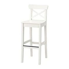 a white bar stool with a cross back and foot rest on an isolated white background